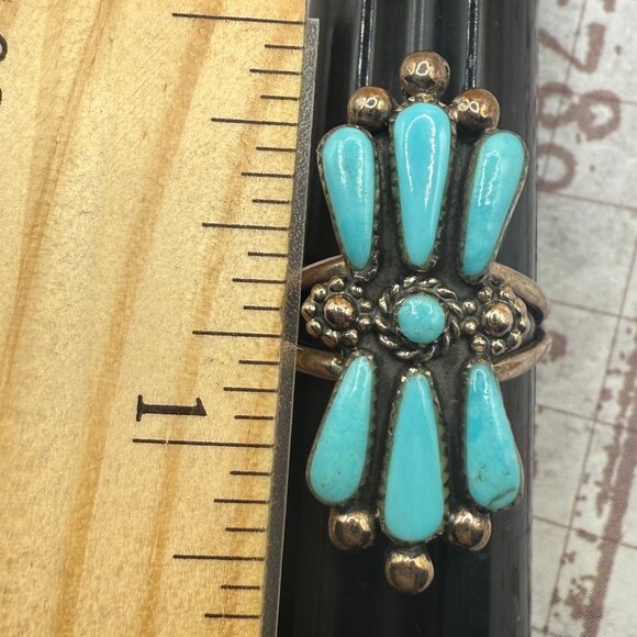 SOLD OUT Vintage Old Pawn Sterling Silver Turquoise Artisan Ring - Picture 2 of 15